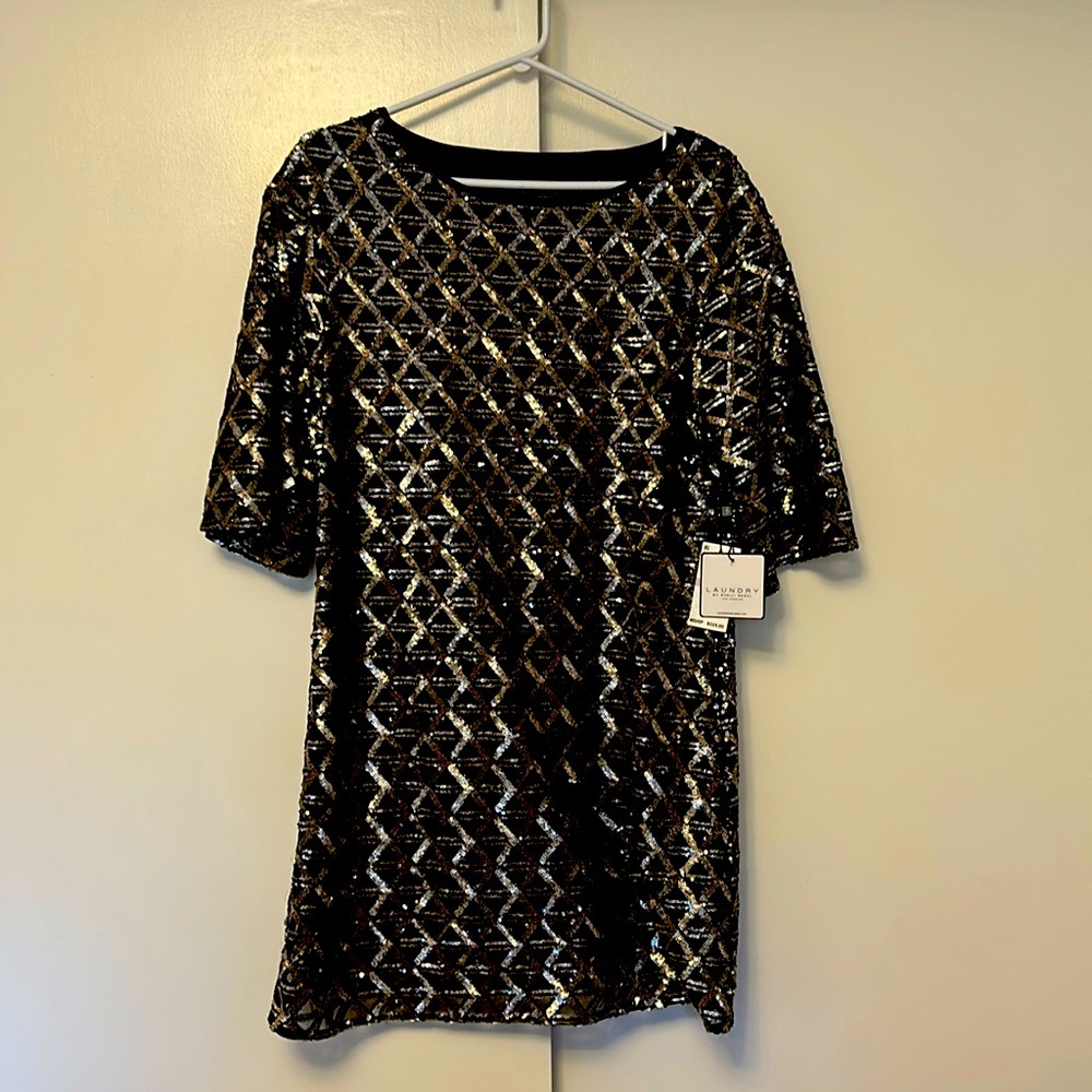 NWT LAUNDRY by Shelli Segal Los Angeles, gold and black sequin dress